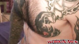 Hairy studs fix a car and end up rawfucking deep and hard