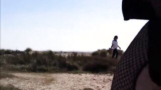 Public Crossdressing and wanking on the beach