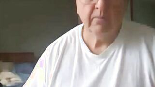 old man jerking his big dick