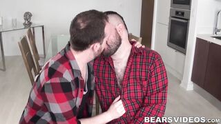 Pierced cock bear Teddy Johnston fucked bareback after BJ