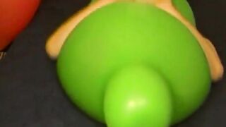 Big green balloon riding humping cum