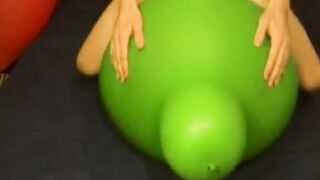 Big green balloon riding humping cum