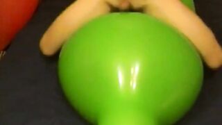 Big green balloon riding humping cum