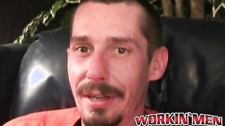 Rough stud smokes during an interview and masturbates solo