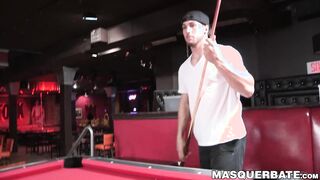 Muscular gay stud Chuck is playing pool and masturbating