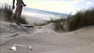 Exhibitionist Strokes Hard on the Beach