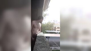 Exhibitionist Jacking Off on Balcony Almost Seen