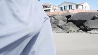 Hairy Bear Jerks Off on a Public Beach - Big Cum Shot