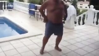 Fat Latin Daddy Strips Outdoors with His Bear