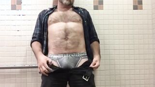 Hairy Daddy Strips and Jerks Off His Thick Shaft