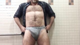 Hairy Daddy Strips and Jerks Off His Thick Shaft