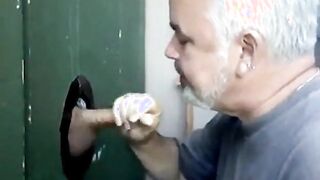 Glory Hole Fun: Amateur Daddy Blowjob and Cum Eating