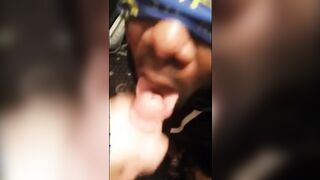 Black Twink Swallows White Cum in Interracial Blowjob