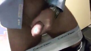 Big-Cock Daddy Strokes at Work